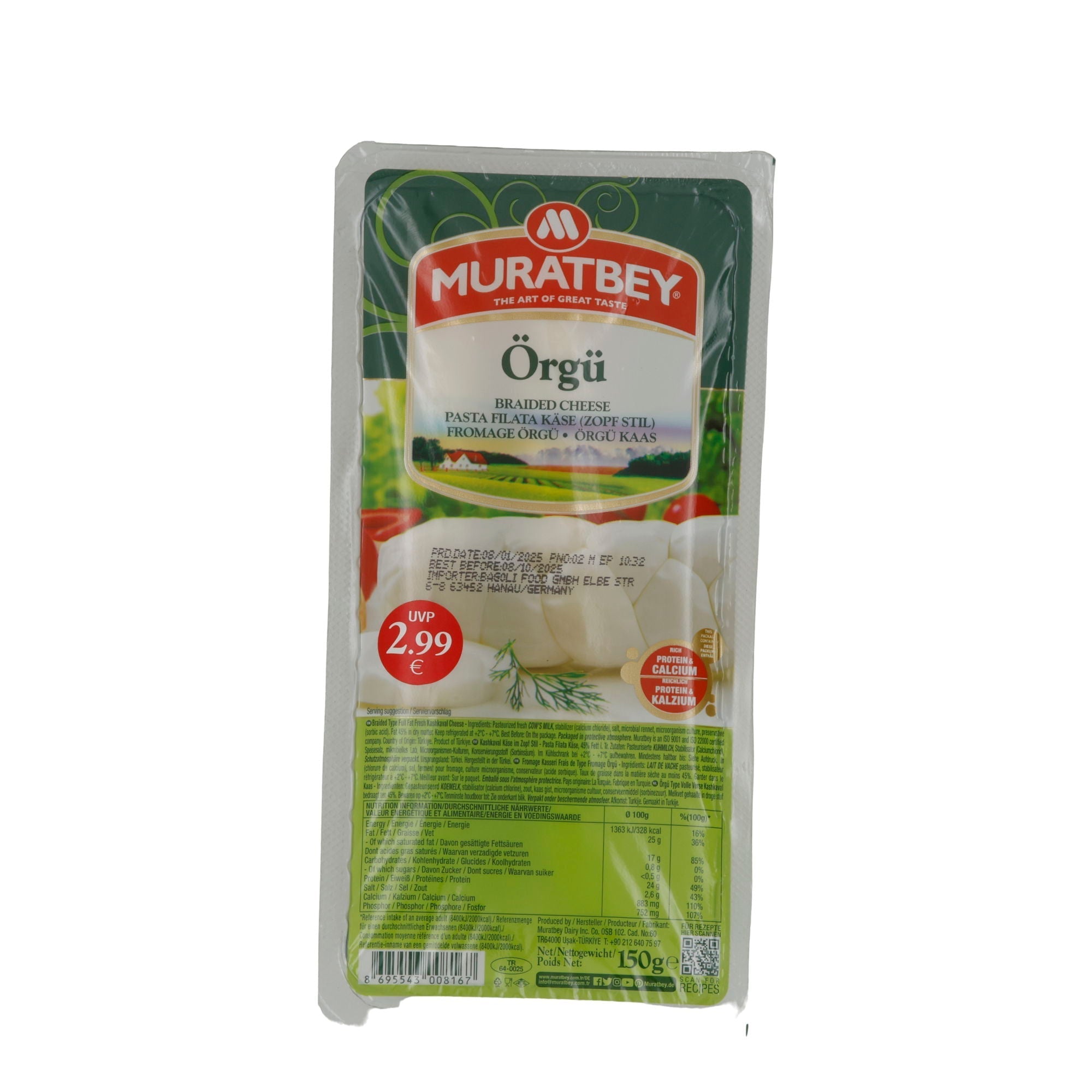 Käse Muratbey Örgü Käse | Geflochten | Milder Geschmack | 150 g MURATBEY
